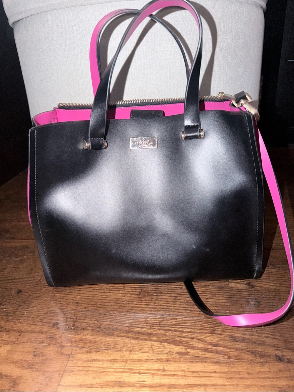 kate spade Black and Hot Pink Satchel with Detachable Strap